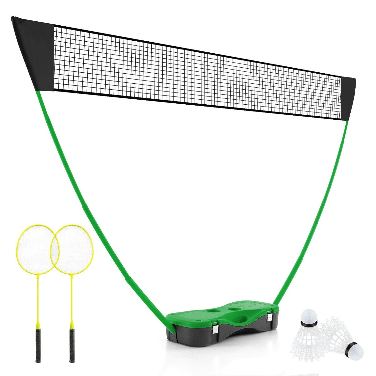 Badminton net stand portable shuttlecock game with rackets complete badminton set green