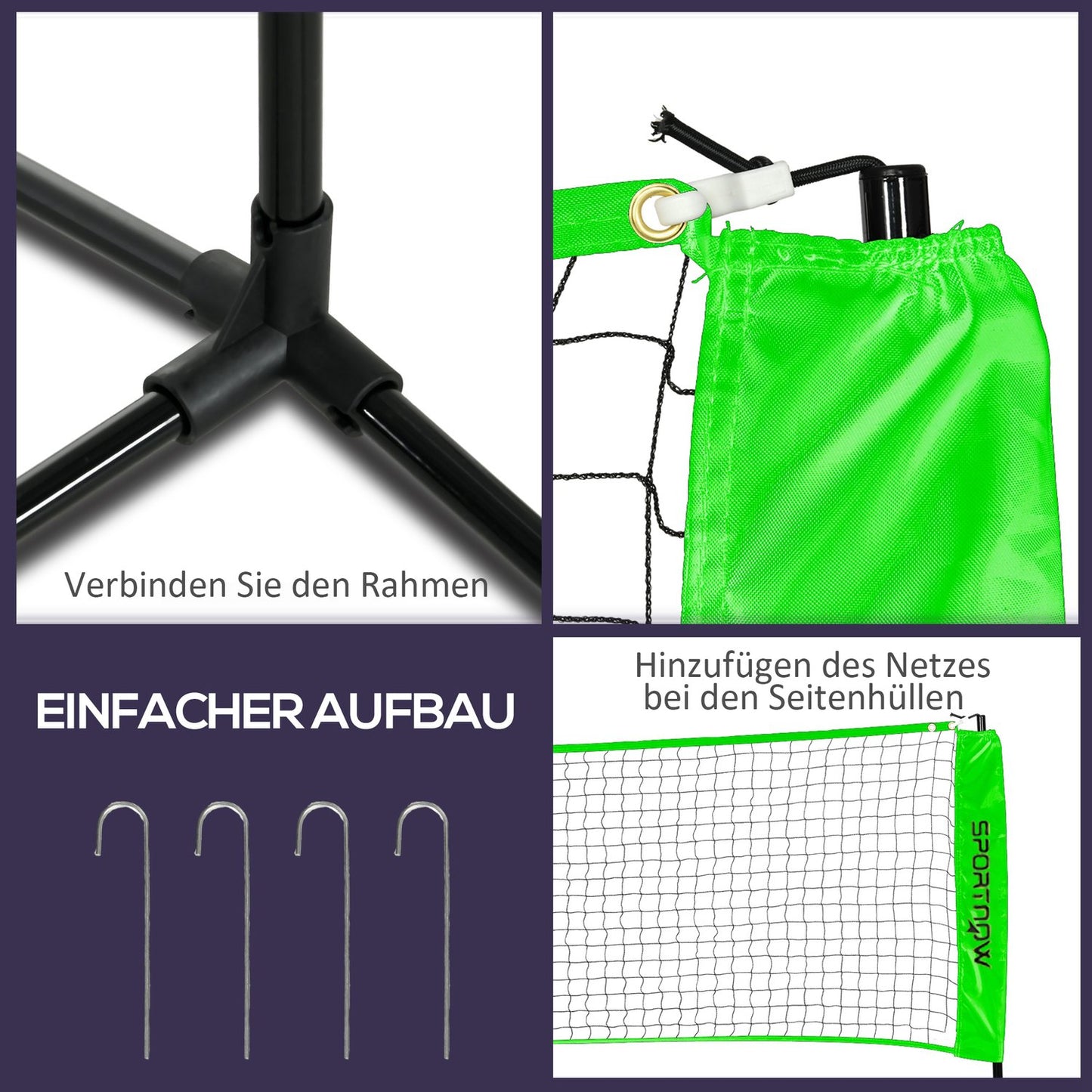 Badminton and volleyball set with net, shuttlecocks, 4 rackets