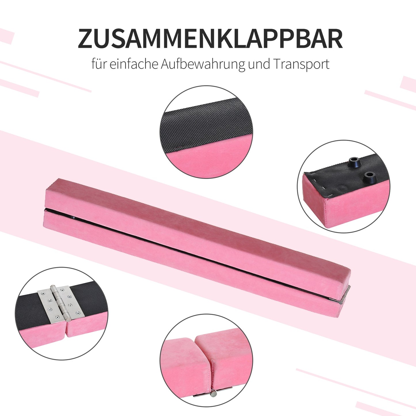 Pink 210 cm Foldable gymnastics Balance beam, indoor/outdoor use