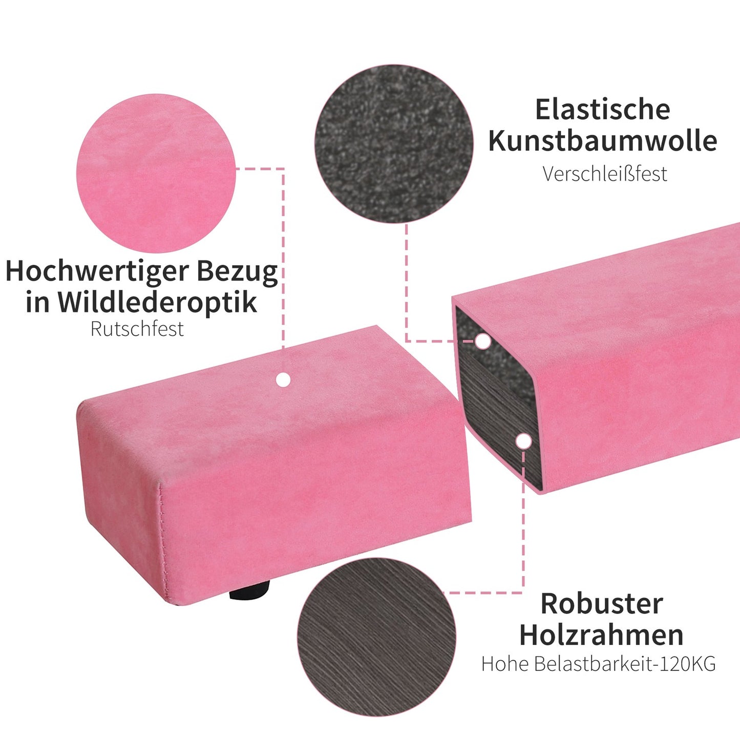 Pink 210 cm Foldable gymnastics Balance beam, indoor/outdoor use