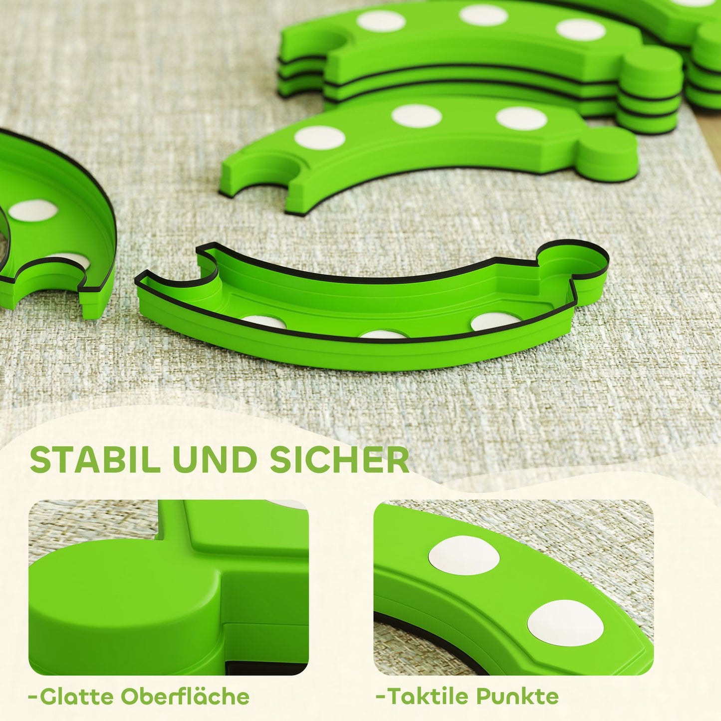 Balance Beam, 6 Curved Segments, Sensory Bumps, 50kg Capacity