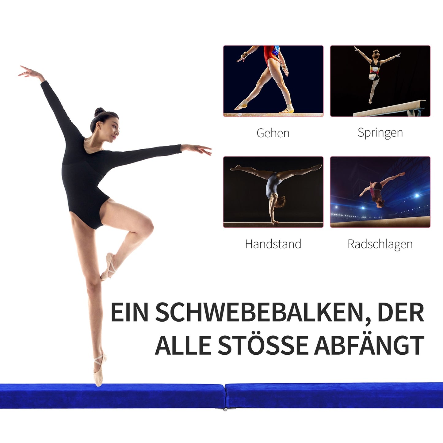 Foldable balance beam for gymnastics, blue, 210 cm, 120 kg Limit
