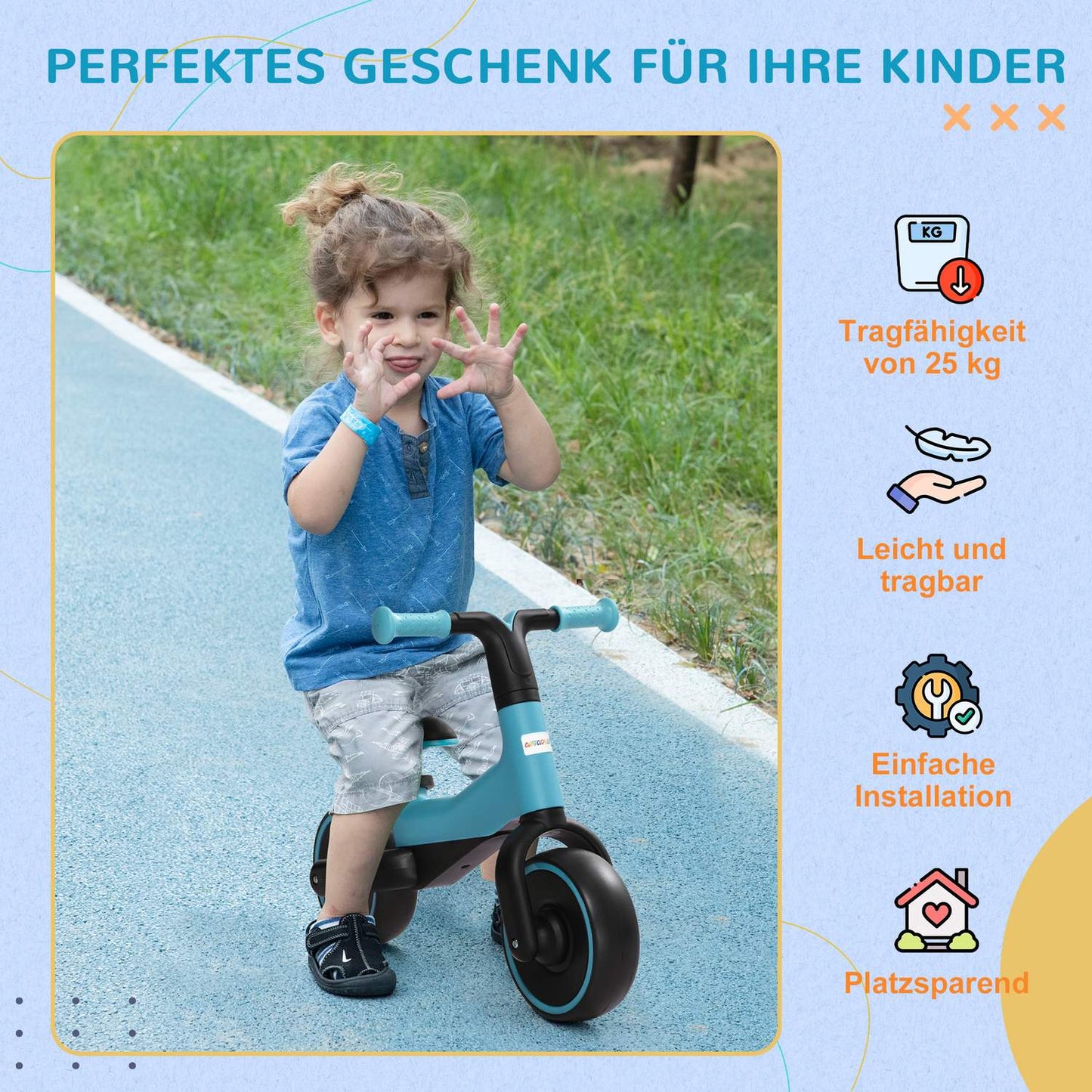Balance bike for children - pedal-free, adjustable seat, 1.5-3 years, blue