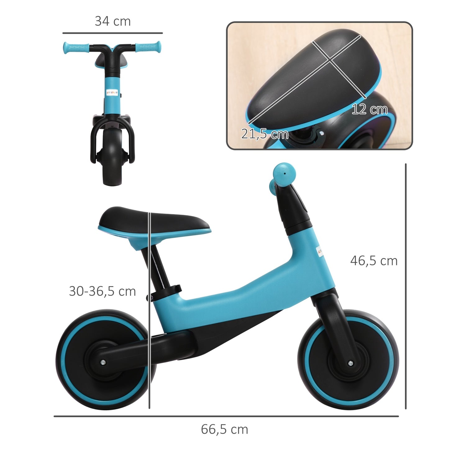 Balance bike for children - pedal-free, adjustable seat, 1.5-3 years, blue