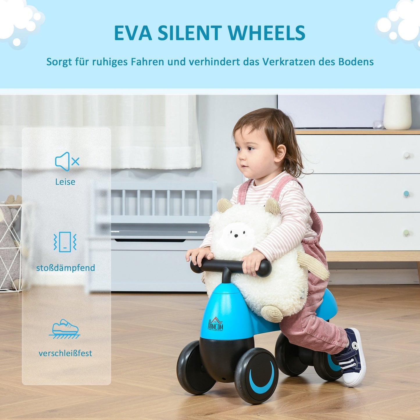 Balance bike for toddlers, 4-wheel, ages 18-36 months, blue