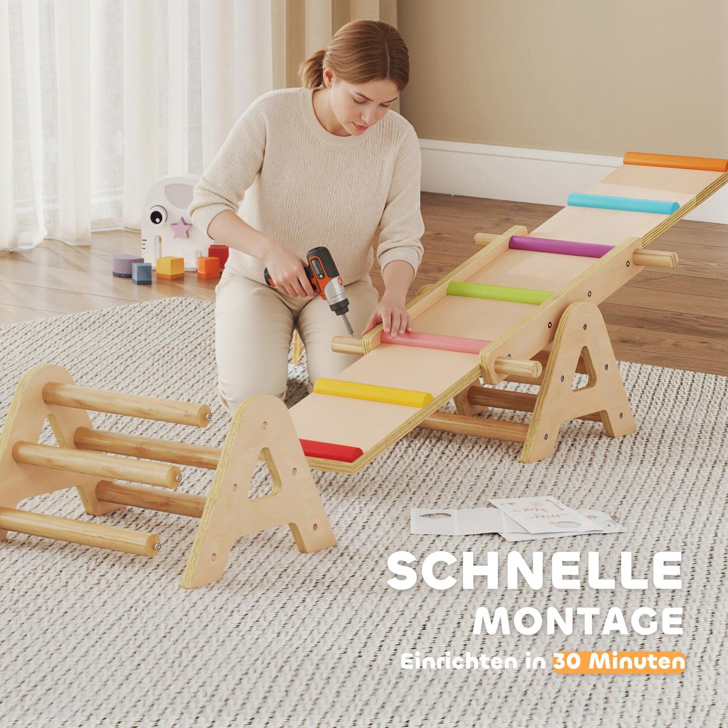 Balance Board & Seesaw for Kids, Wooden, 133 x 38 x 24 cm