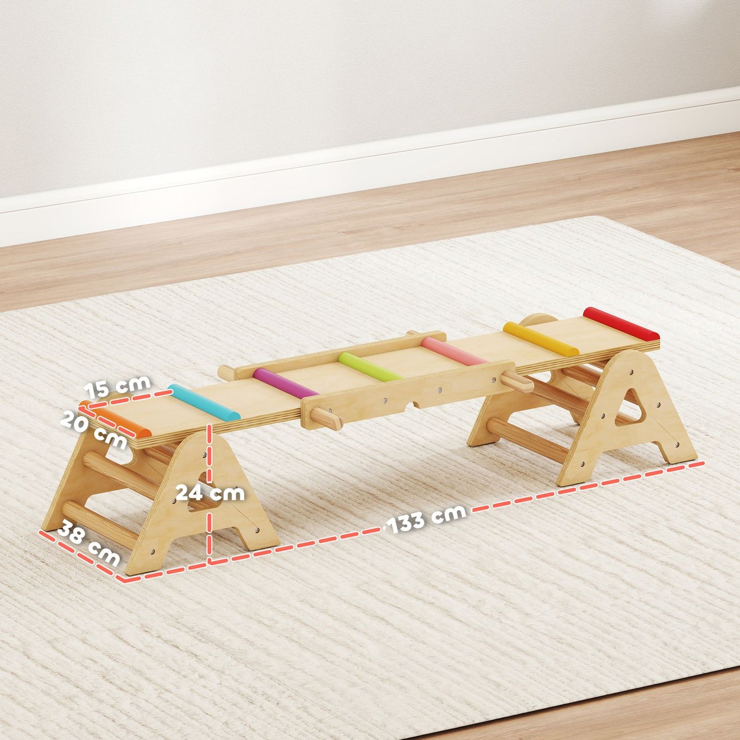 Balance Board & Seesaw for Kids, Wooden, 133 x 38 x 24 cm