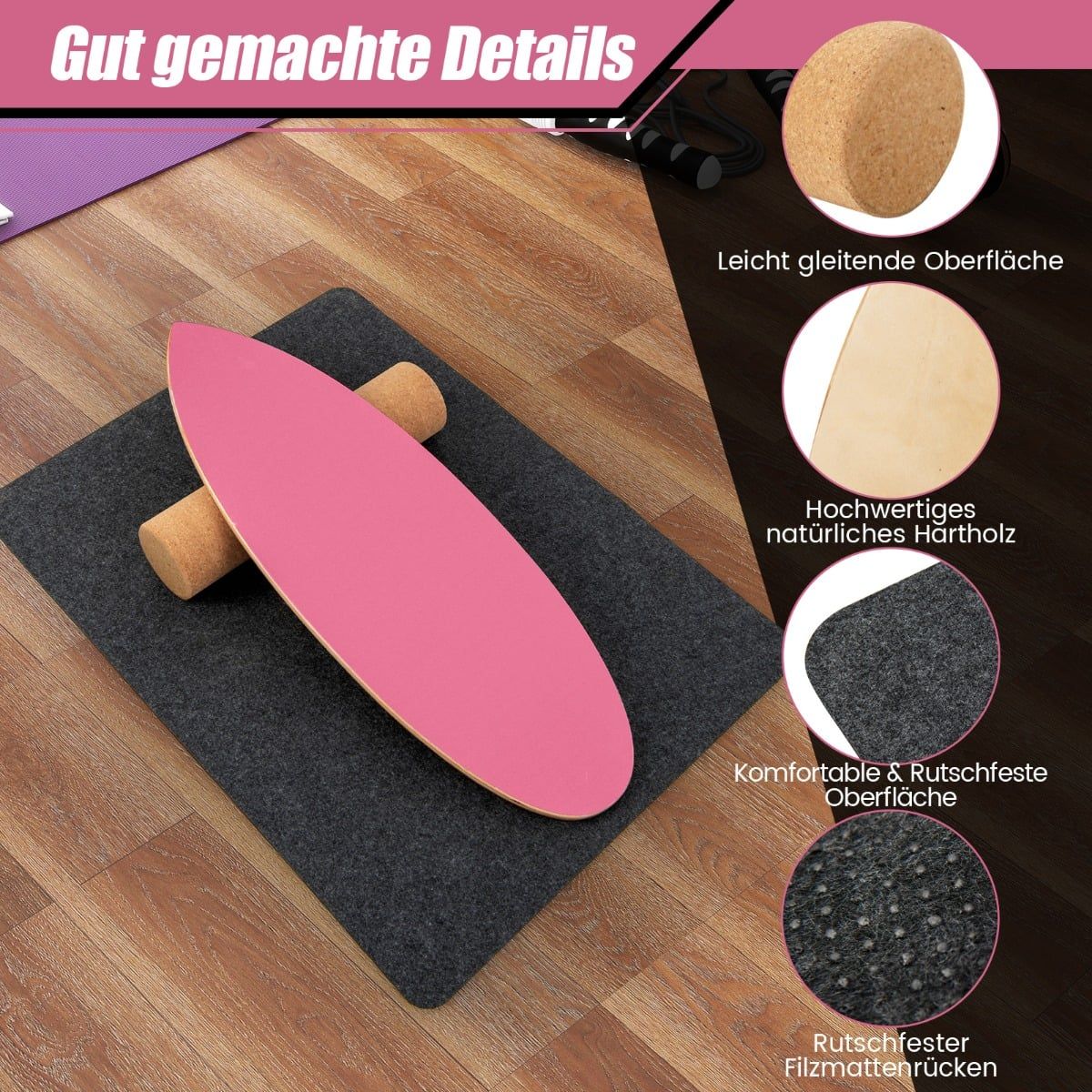 Balance Board Set with Cork Roller and Felt Mat