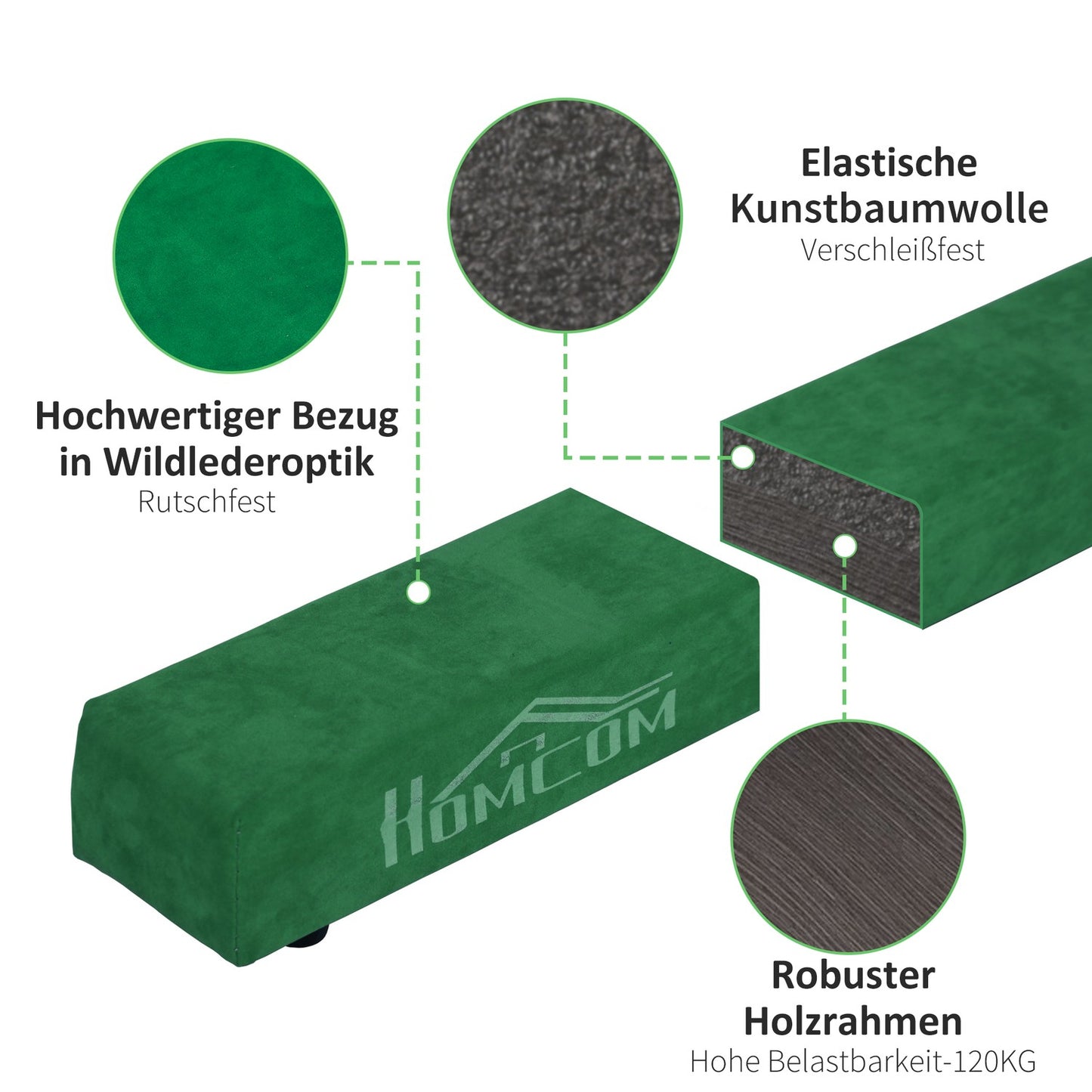 Balance beam 210 cm, foldable & stable, green, indoor/outdoor