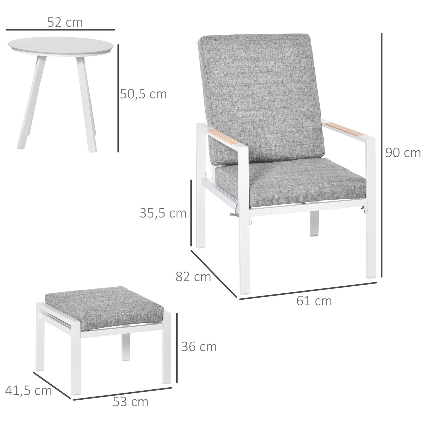 Adjustable balcony furniture set for 4 - Aluminum Grey/White