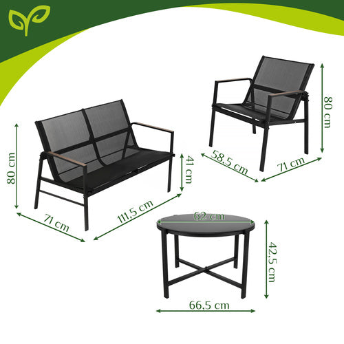 Balcony Furniture Set - 4 Pieces, Steel & Teslin Fabric