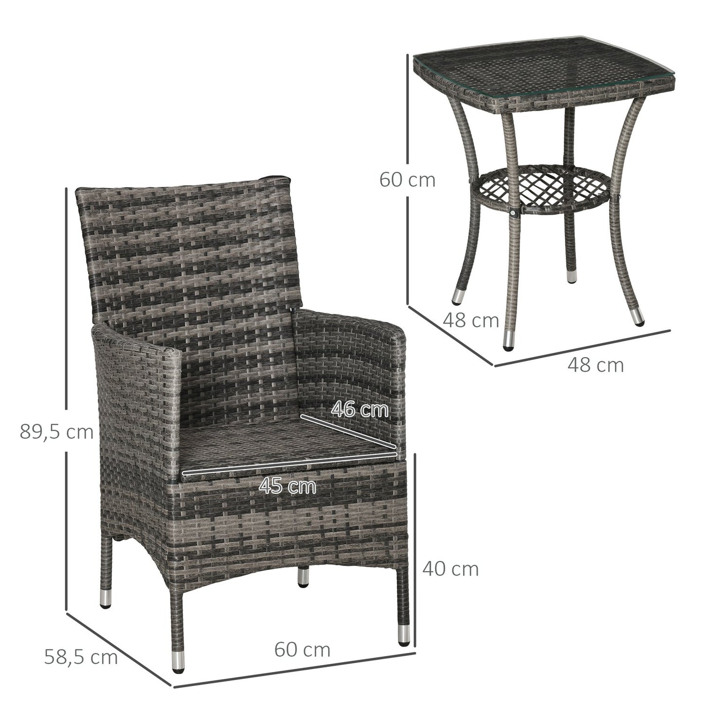 Rattan balcony furniture for 2 - dark gray outdoor use