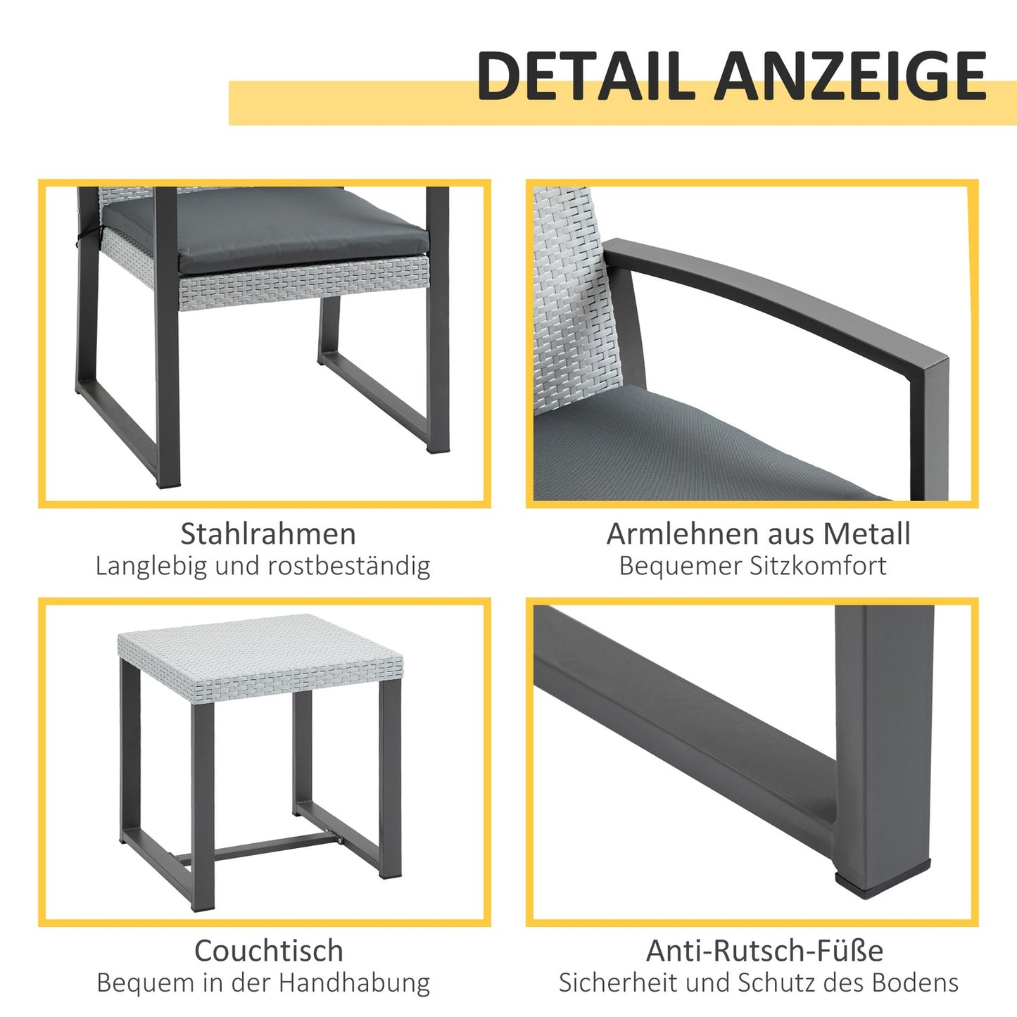 Balcony furniture set - Steel frame, cushions included