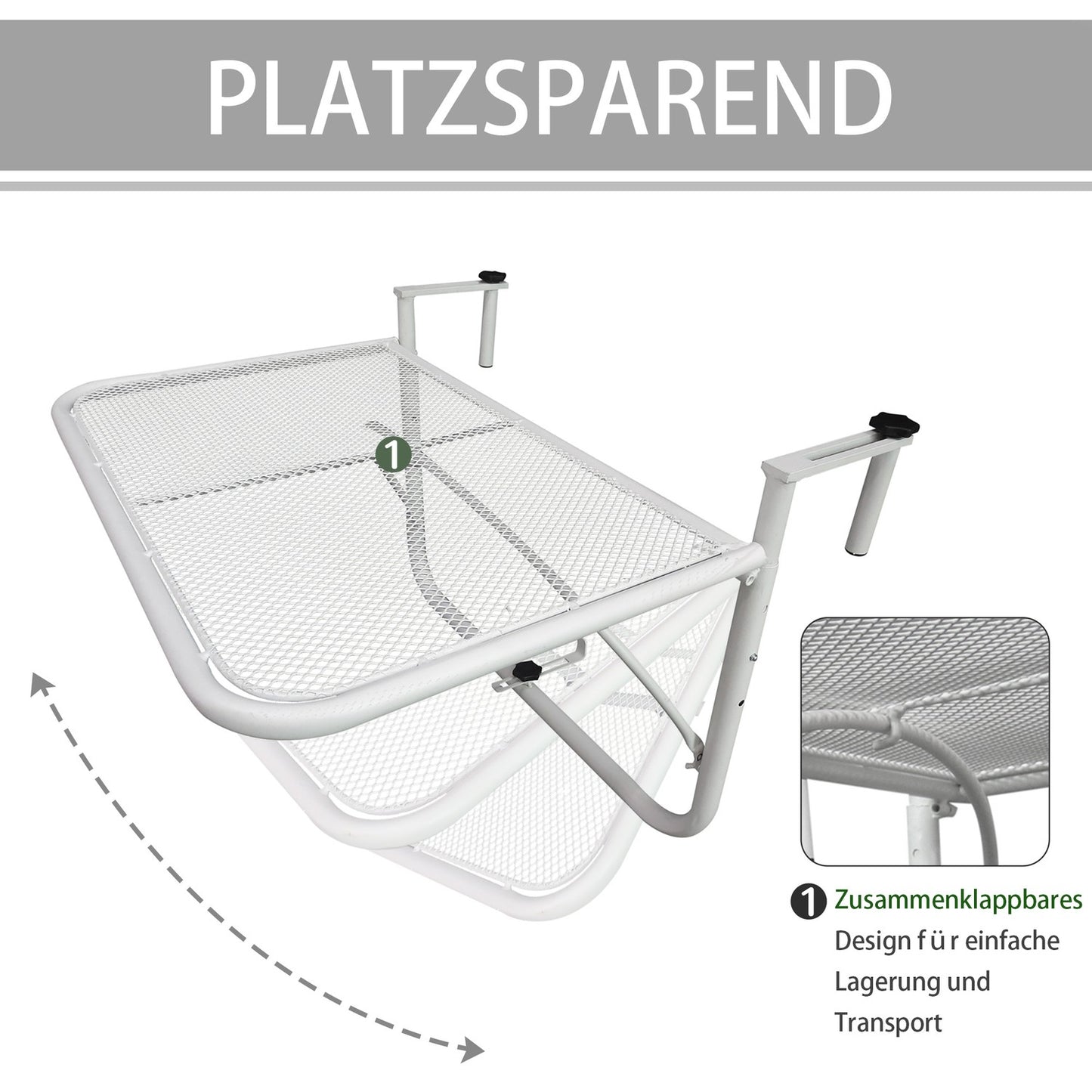 Height-adjustable White metal Balcony hanging table