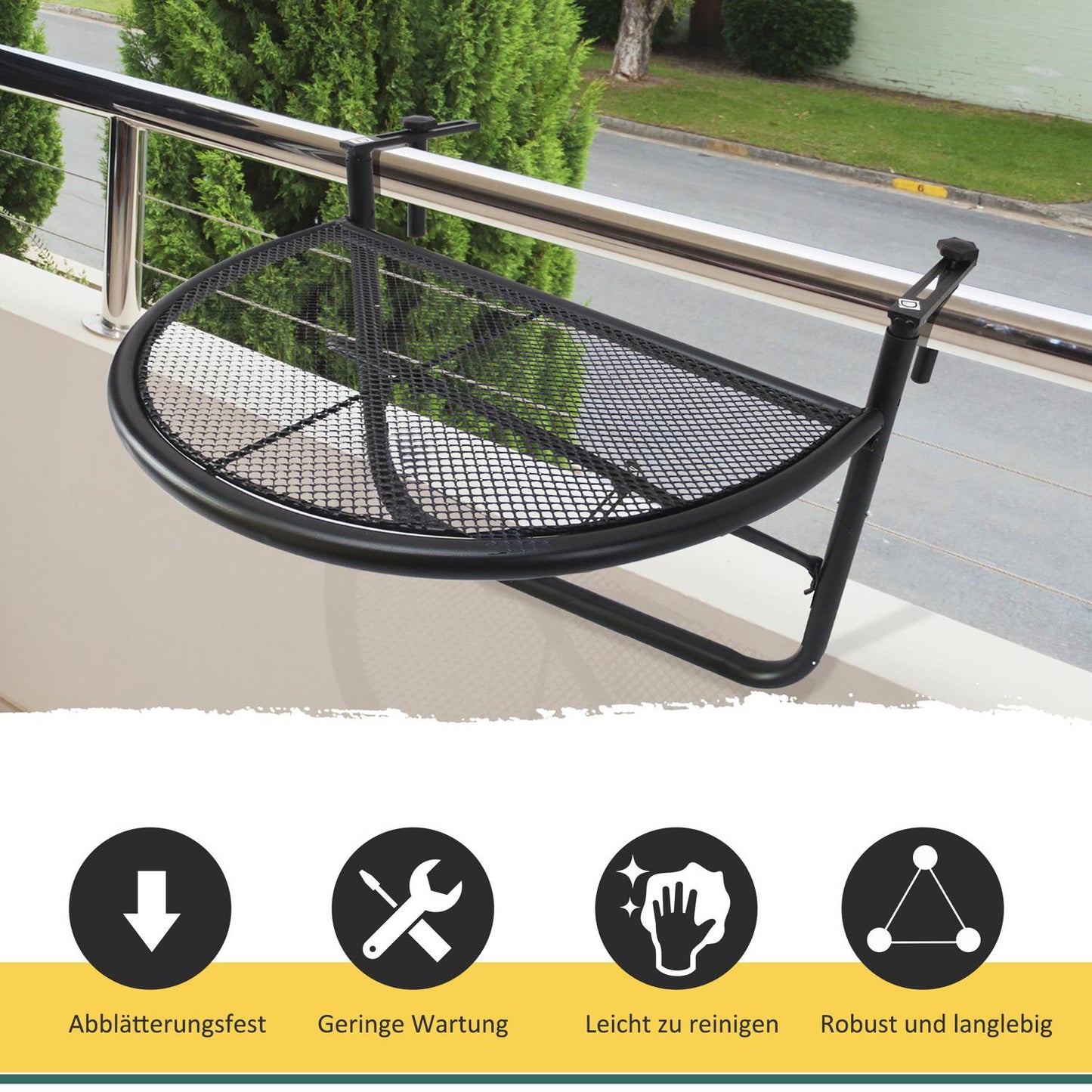 Half-round metal balcony table, height adjustable Ø30Cm