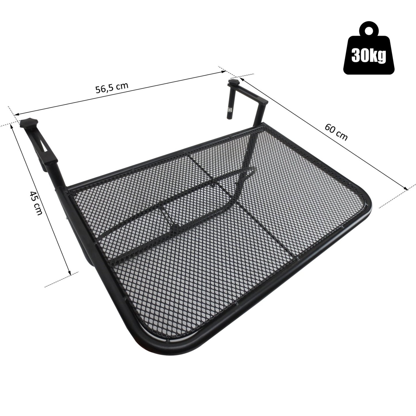 Balcony Adjustable square hanging table in metal, black, 60x56.5x45cm
