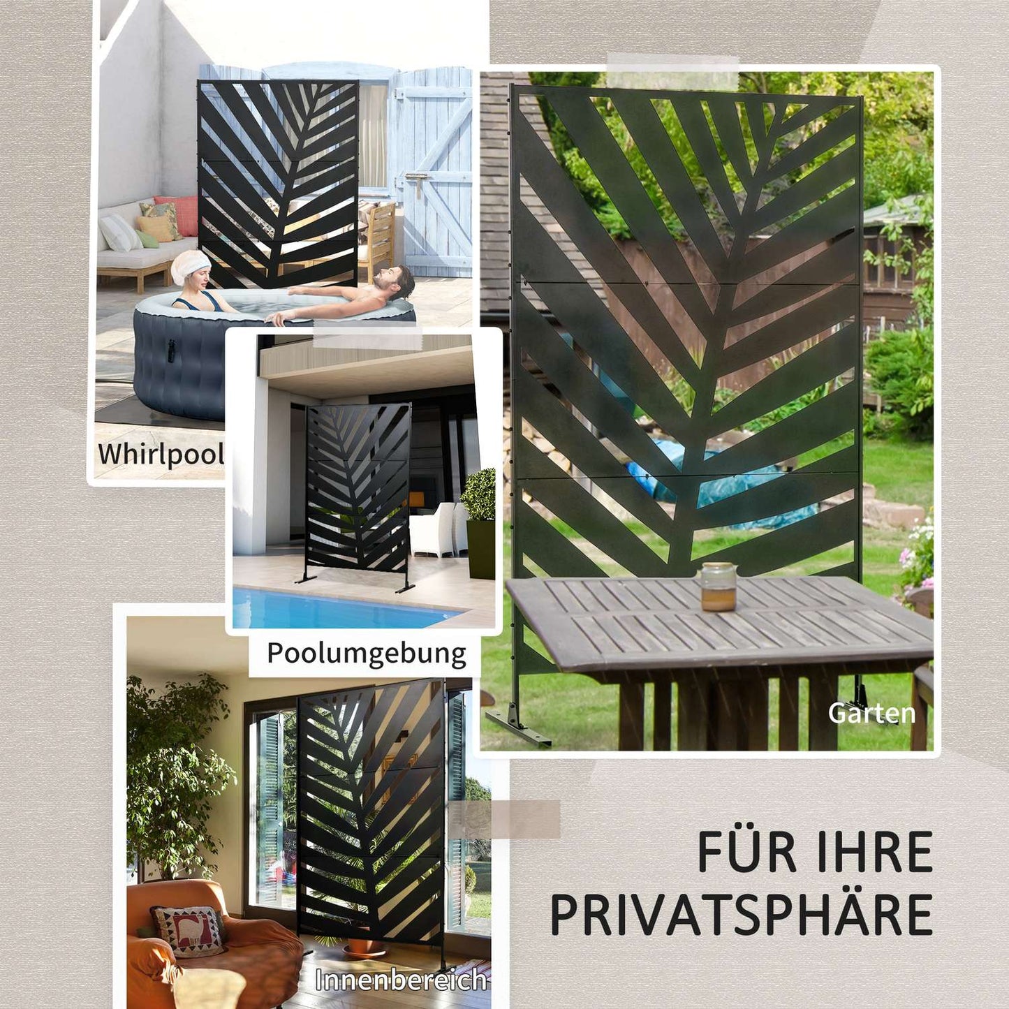 Balcony Privacy Screen, Banana Leaf, 122x198cm, Black Steel