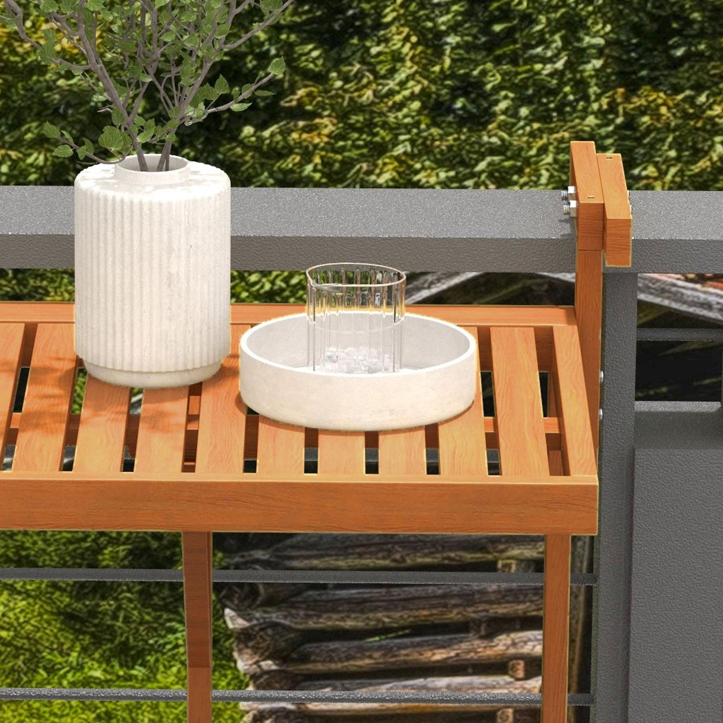 Folding balcony table, height adjustable, holds 20 kg