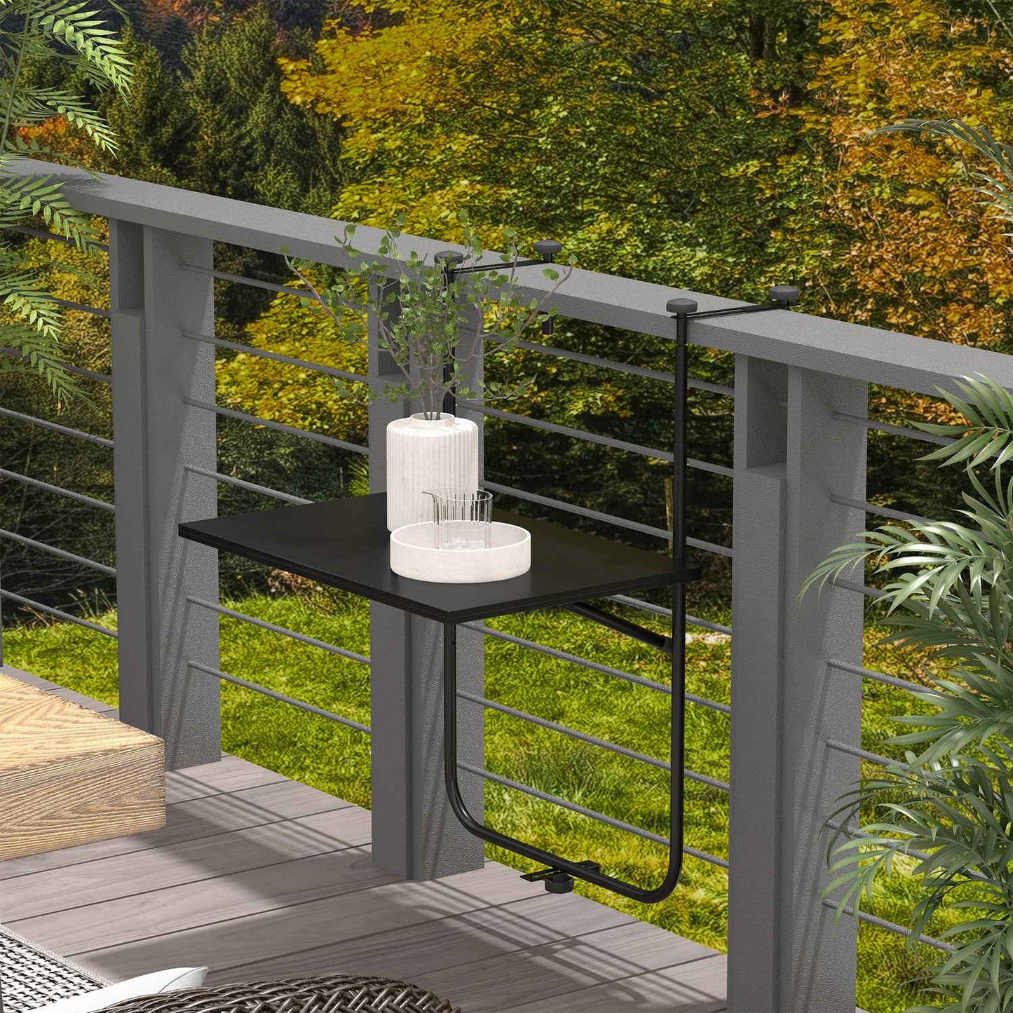 Folding balcony table, 3-way adjustable, 62x60cm, black