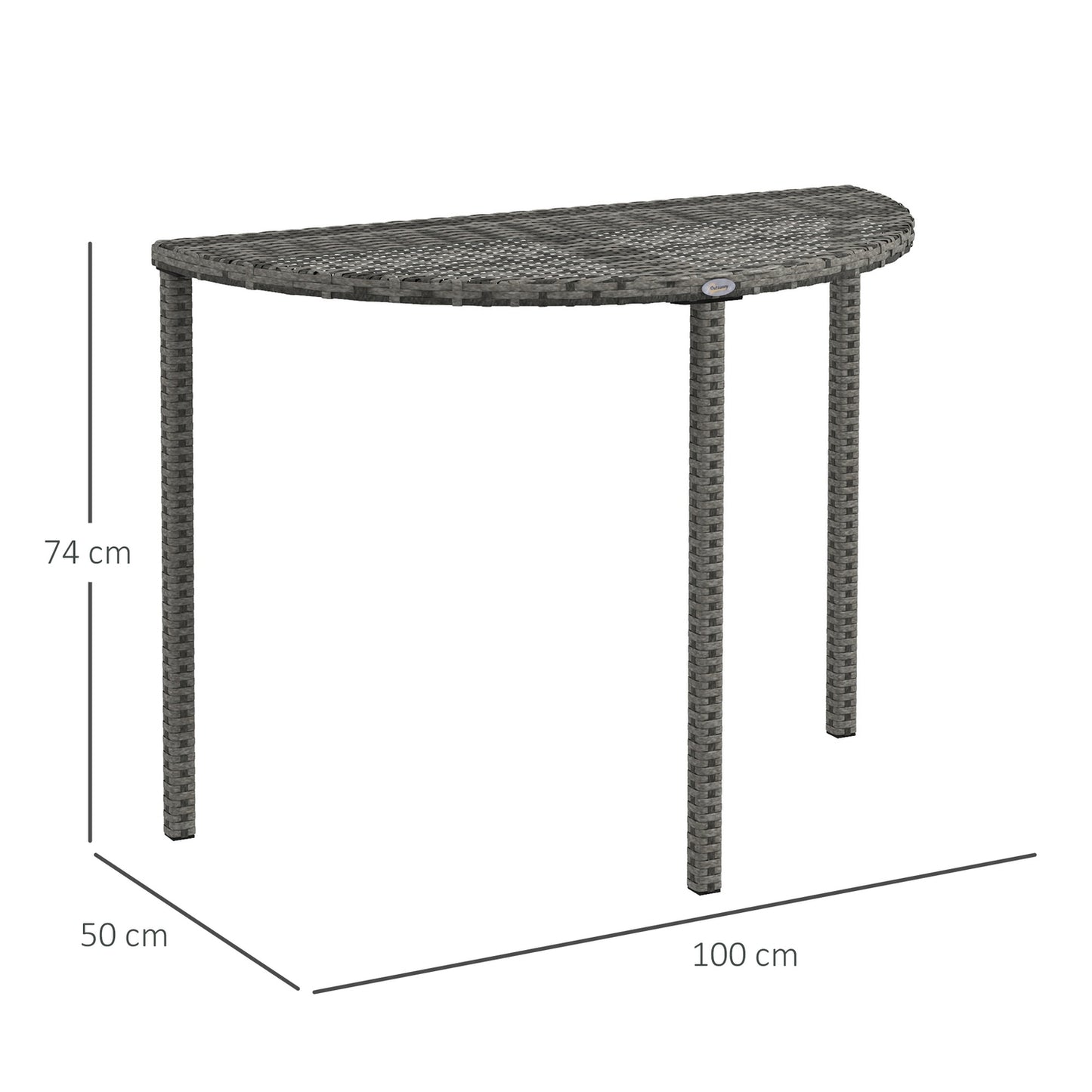 Semi-round gray polyrattan garden balcony table, 100x50x74 cm