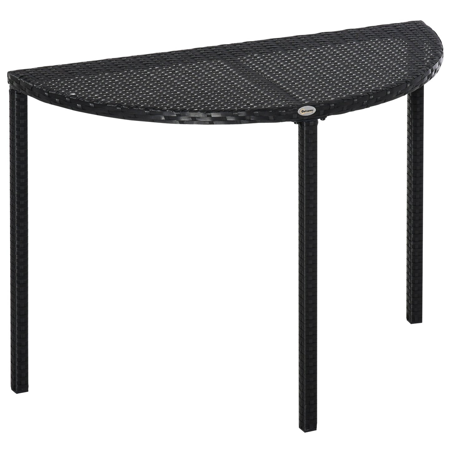 Black Polyrattan Half Round Balcony Table, 100x50x74 Cm