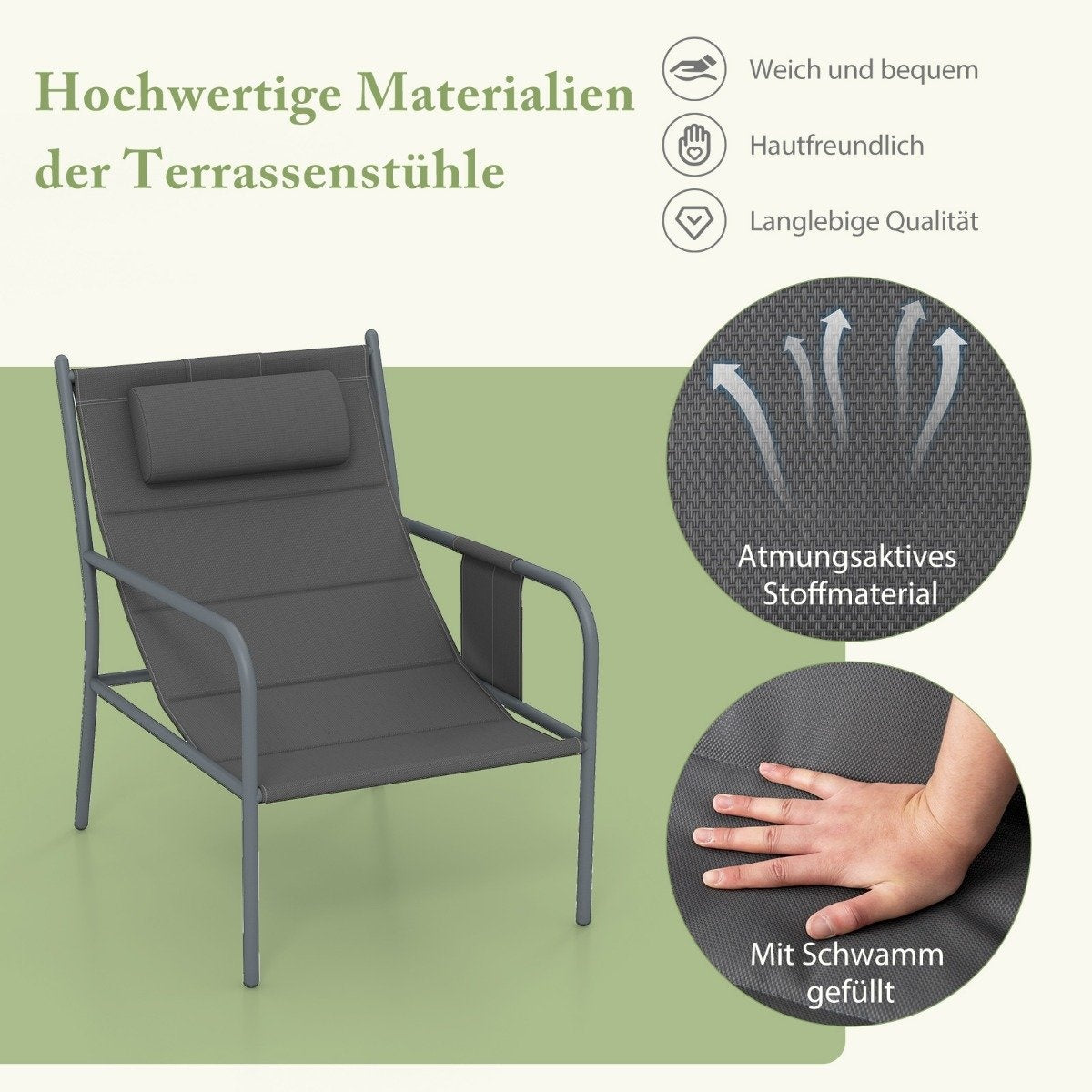 Balcony furniture set 3 pieces. Garden furniture set with 2 chairs & table balcony set with breathable seat fabric gray