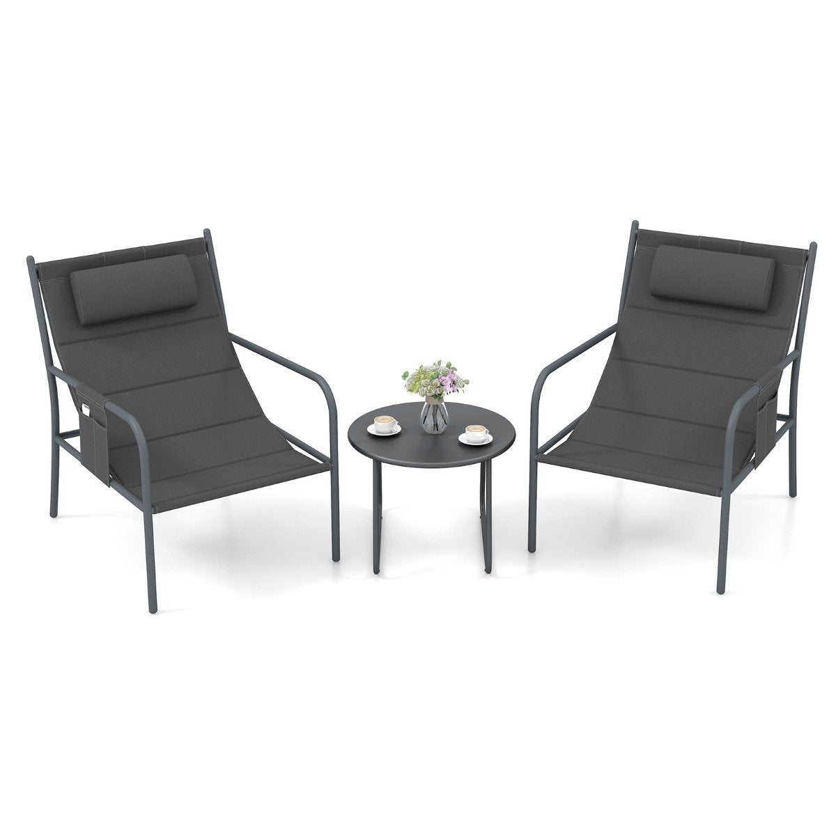 Balcony furniture set 3 pieces. Garden furniture set with 2 chairs & table balcony set with breathable seat fabric gray