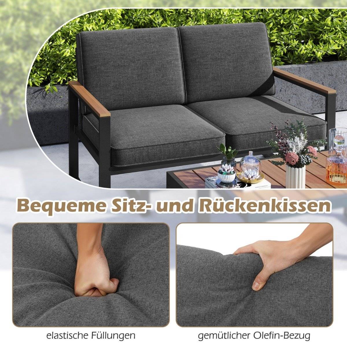 Balcony furniture weatherproof garden furniture set with aluminum frame balcony set with bench gray