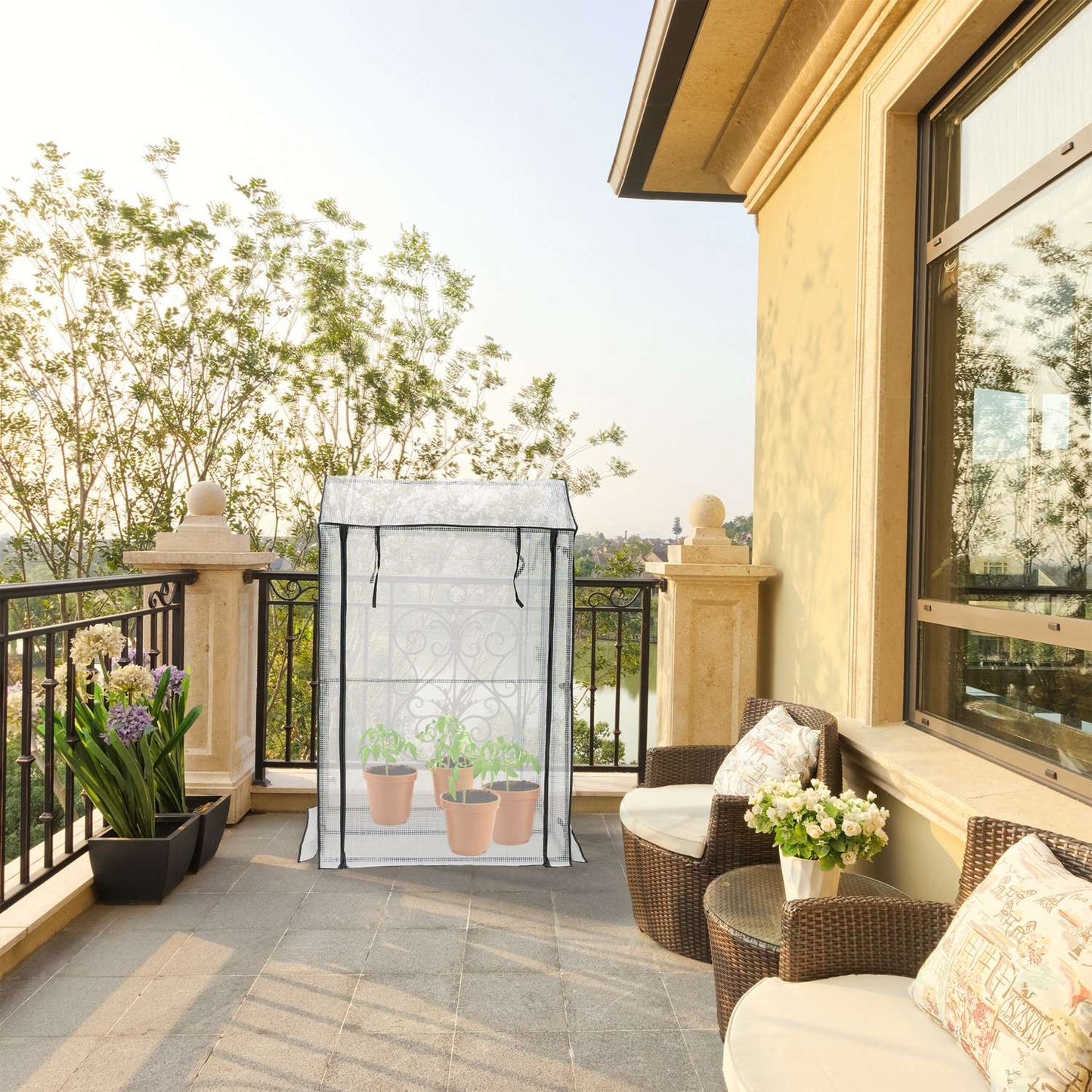 Balcony greenhouse with 4 shelves