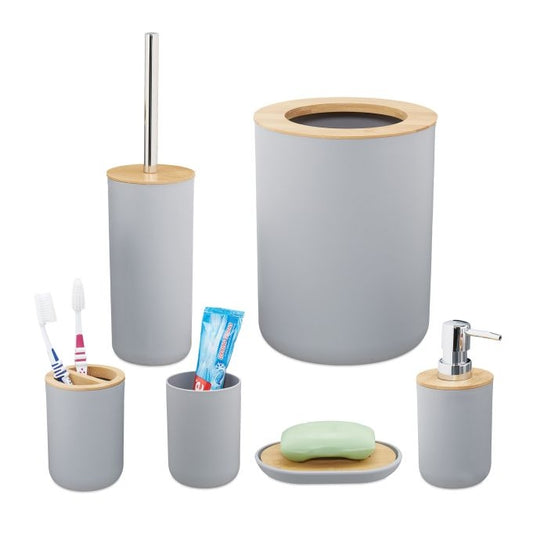 Bamboo Bathroom Accessories 6x Set