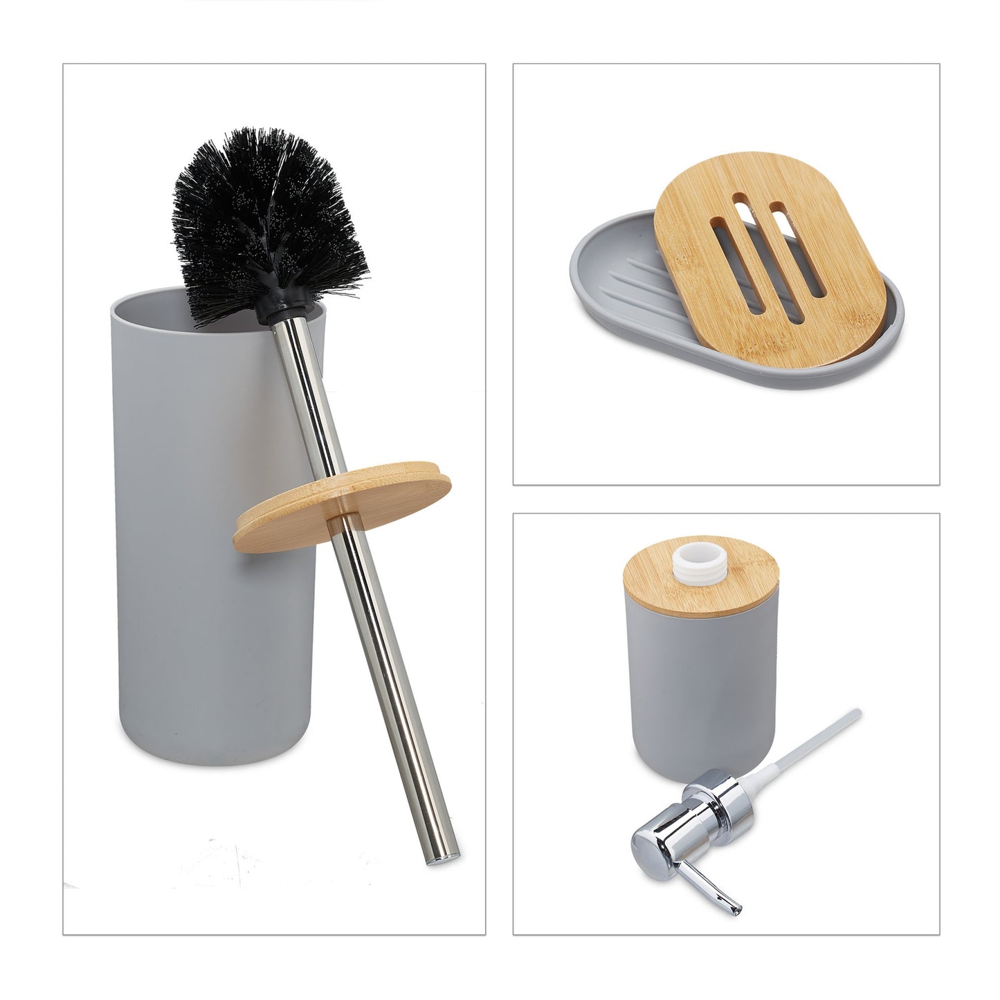 Bamboo Bathroom Accessories 6x Set