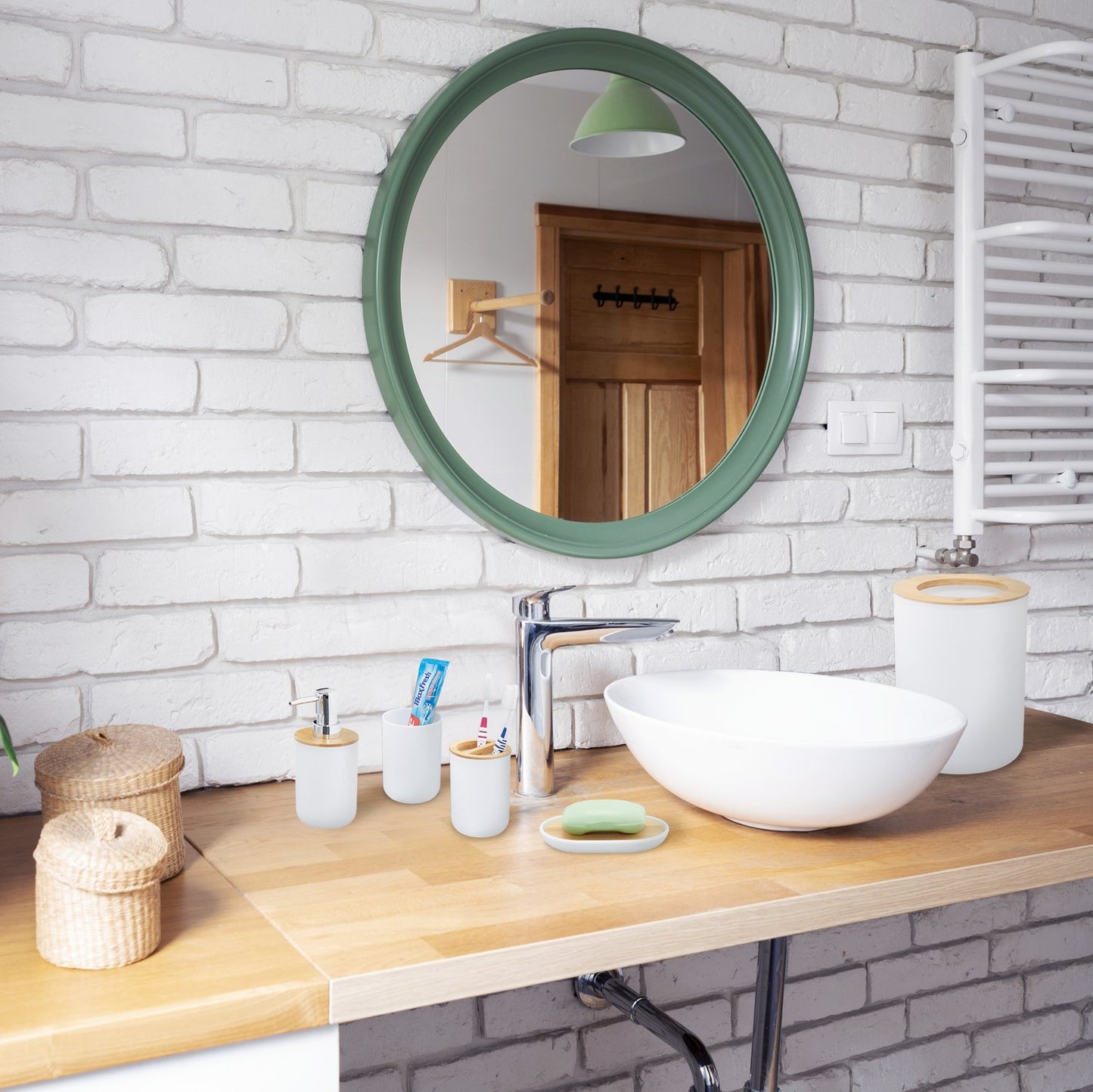 Bamboo Bathroom Accessories 6x Set