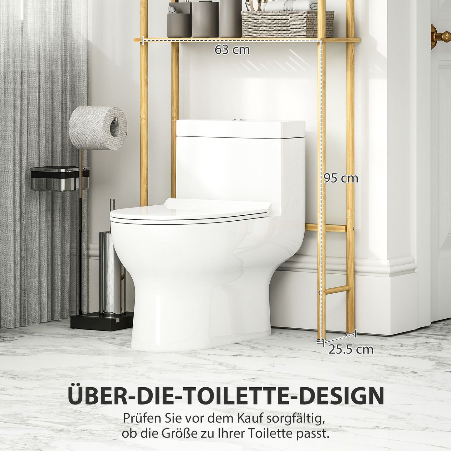 Bamboo Bathroom Shelf, 3-Tier Over-Toilet Organizer