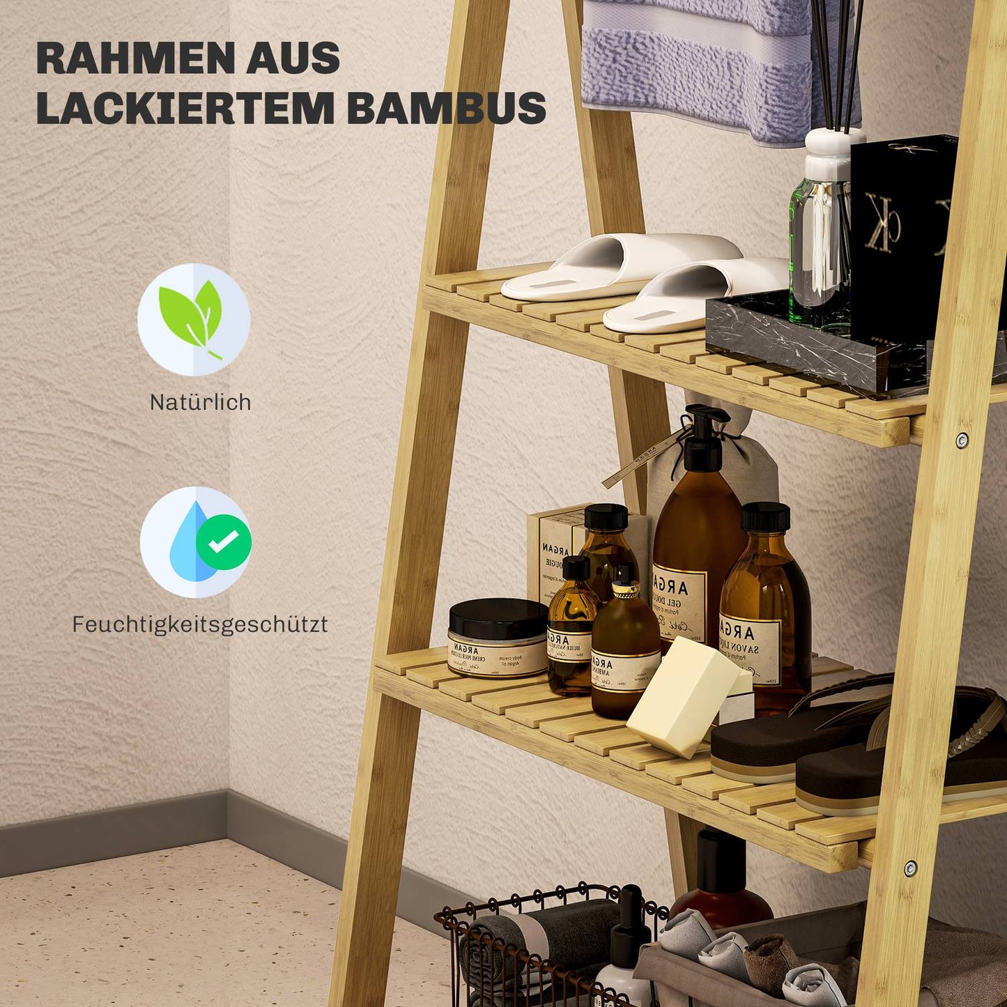 Bamboo Bathroom Shelf with 3 Tiers and Towel Holders