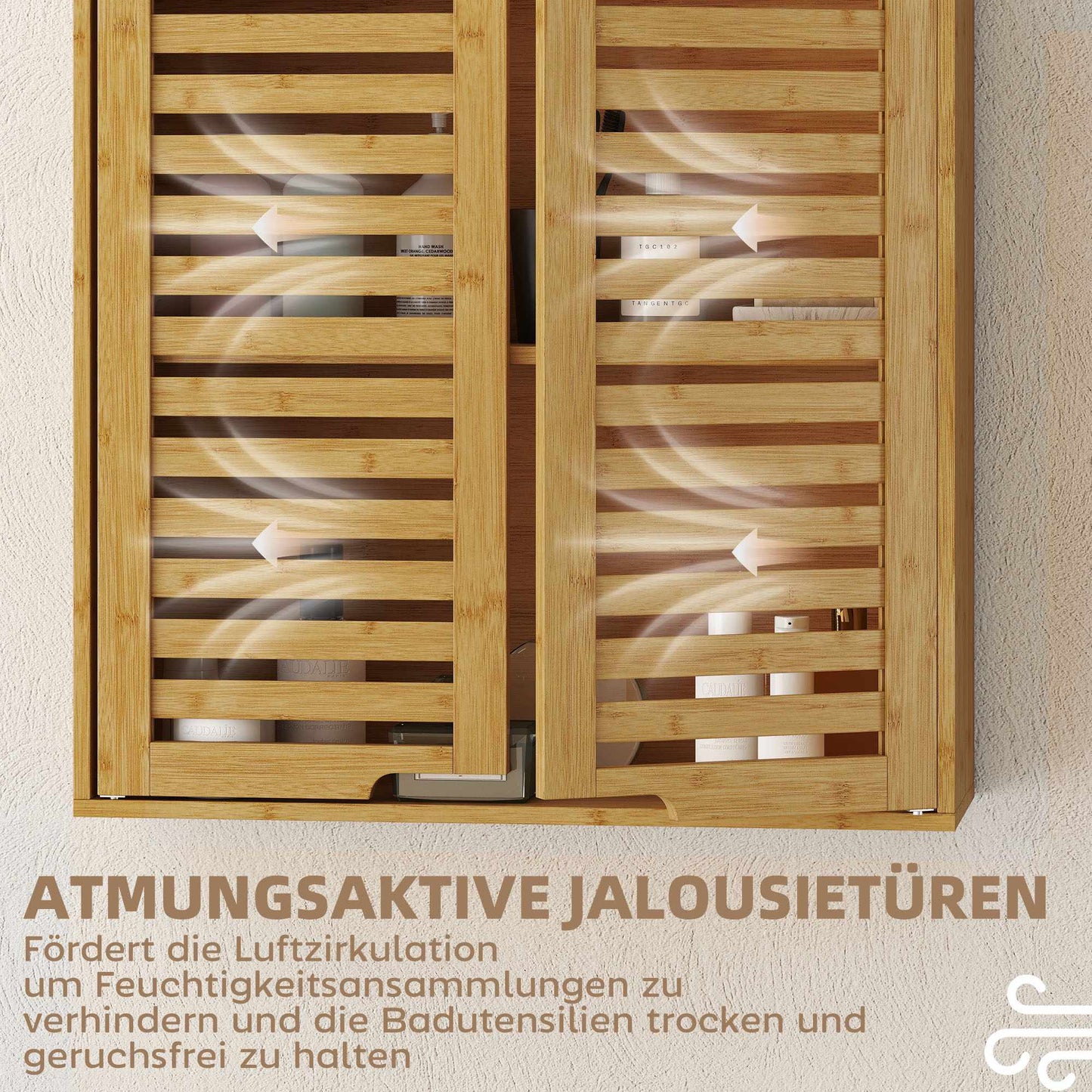 Bamboo Bathroom Wall Cabinet with Adjustable Shelves, 60x20x60 cm