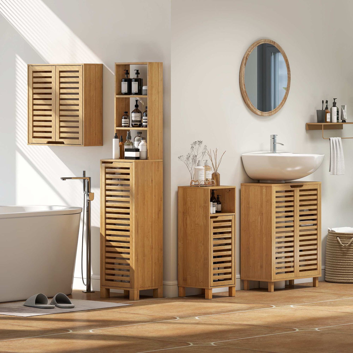 Bamboo Bathroom Wall Cabinet with Adjustable Shelves, 60x20x60 cm