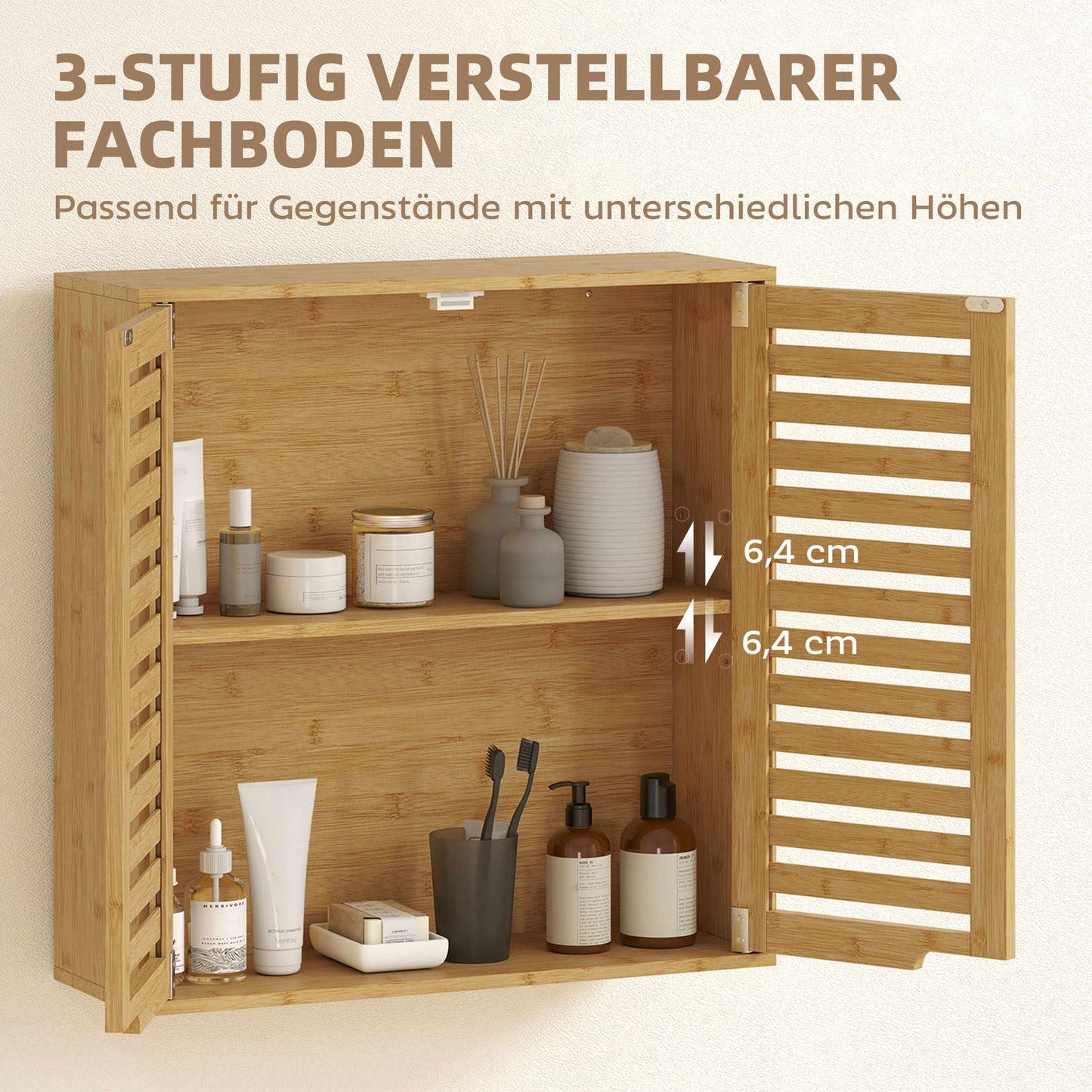 Bamboo Bathroom Wall Cabinet with Adjustable Shelves, 60x20x60 cm