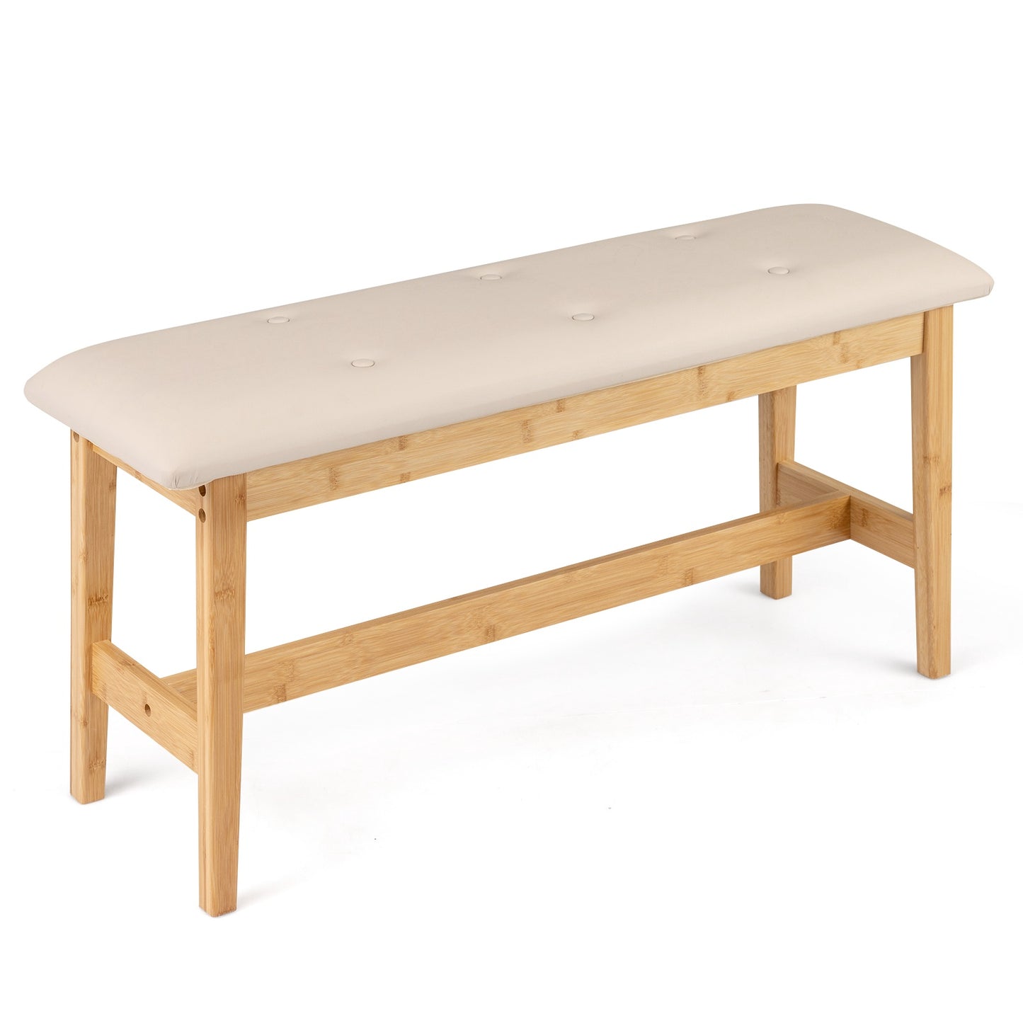 Bamboo Bench with Faux Leather Cushion, 100cm, Beige