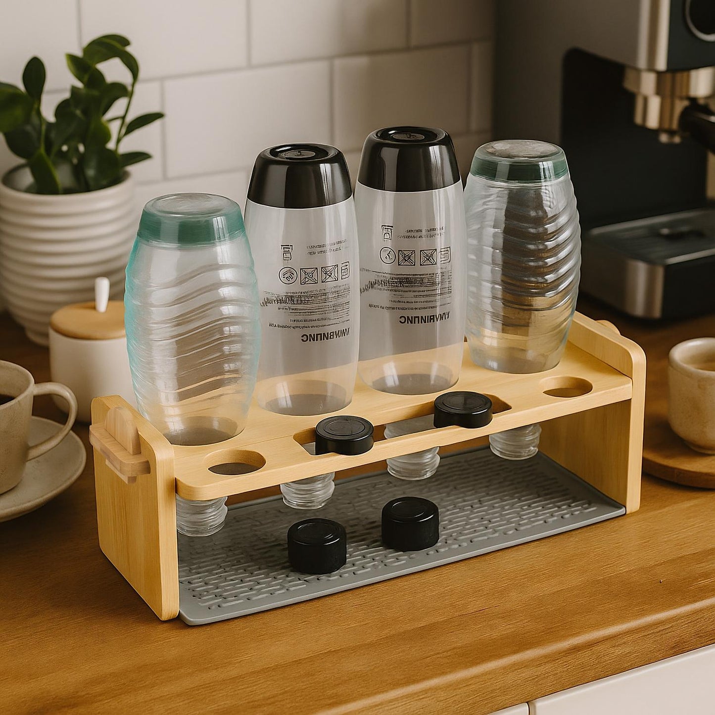 Bamboo Bottle Drying Rack for 4 Bottles