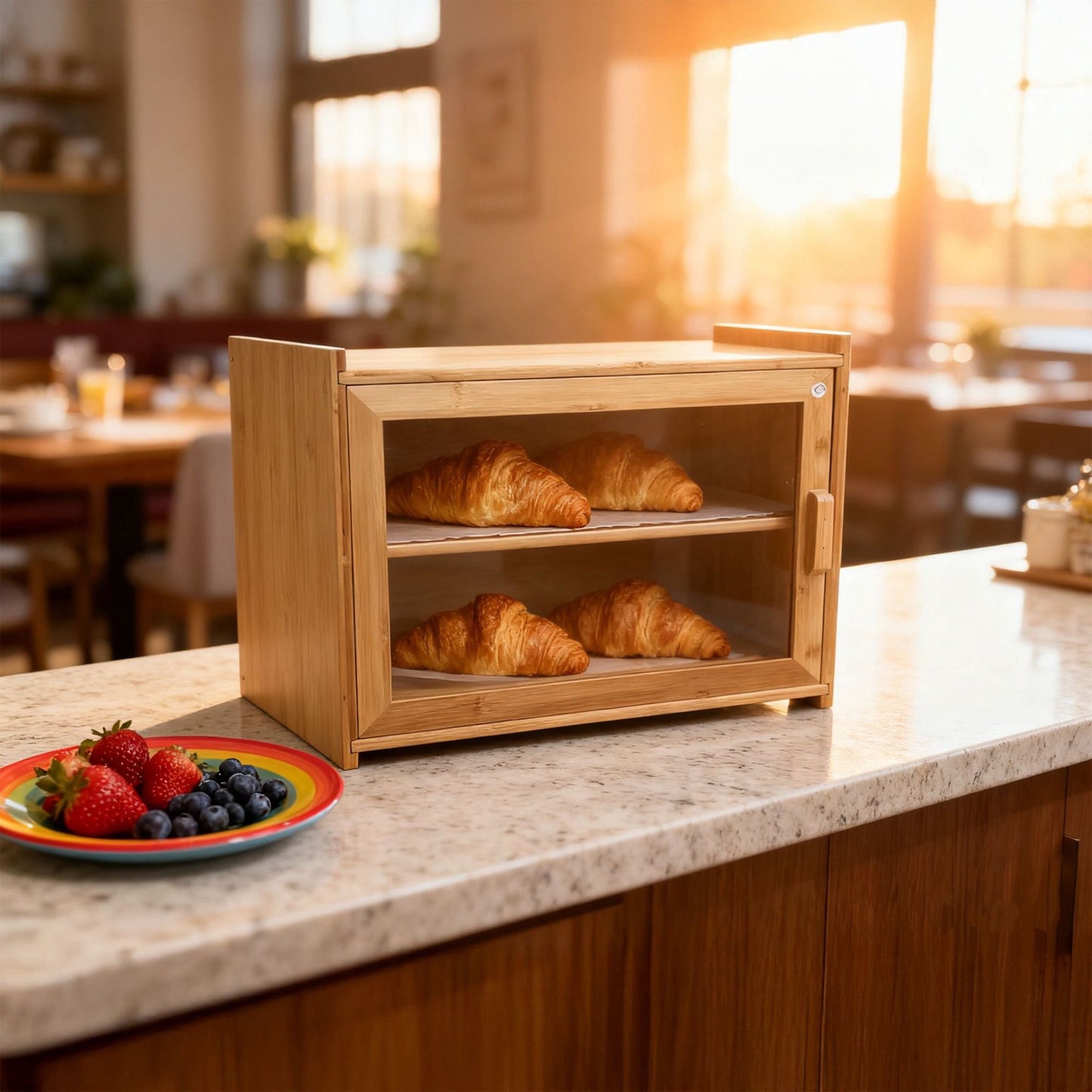 Bamboo Bread Bin, 2-Tier with Window