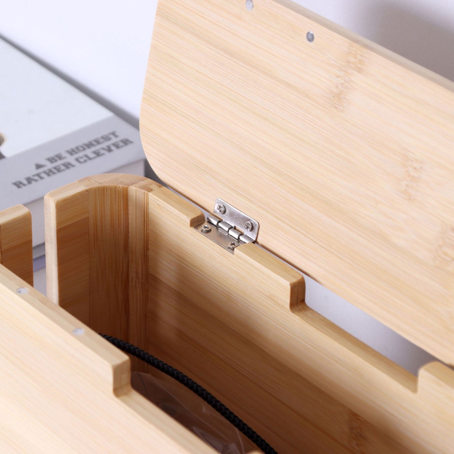 Bamboo Cable Box with Magnetic Lid – Organize & Protect
