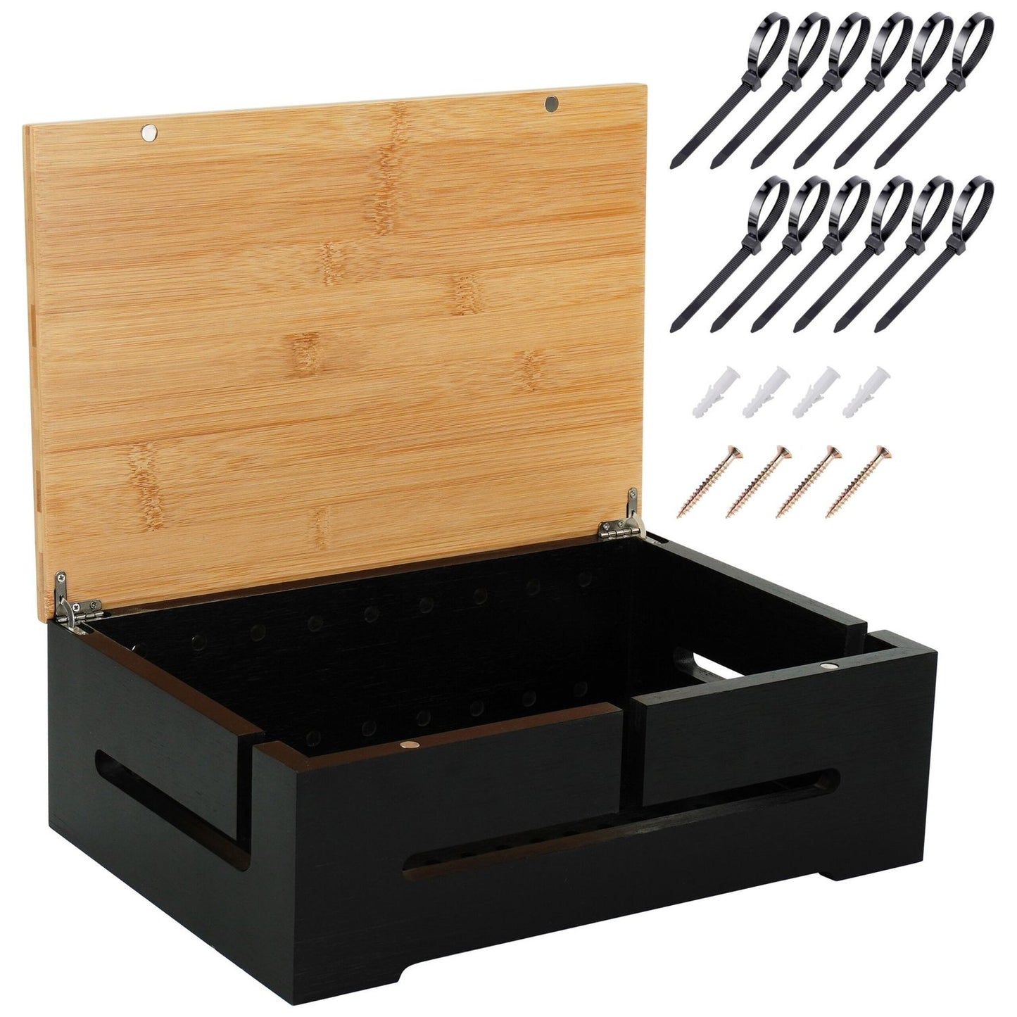 Bamboo Cable Storage Box with Lid – Conceals Power Strips