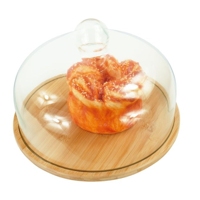 Bamboo Cake Stand with Glass Lid – Keeps Pastries Fresh