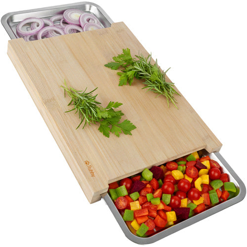 Bamboo Chopping Board with 2 Pull-Out Containers