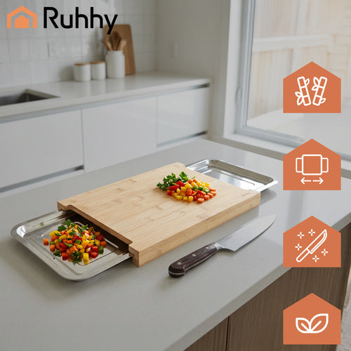 Bamboo Chopping Board with 2 Pull-Out Containers