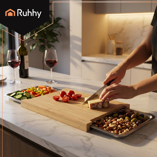 Bamboo Chopping Board with 2 Pull-Out Containers