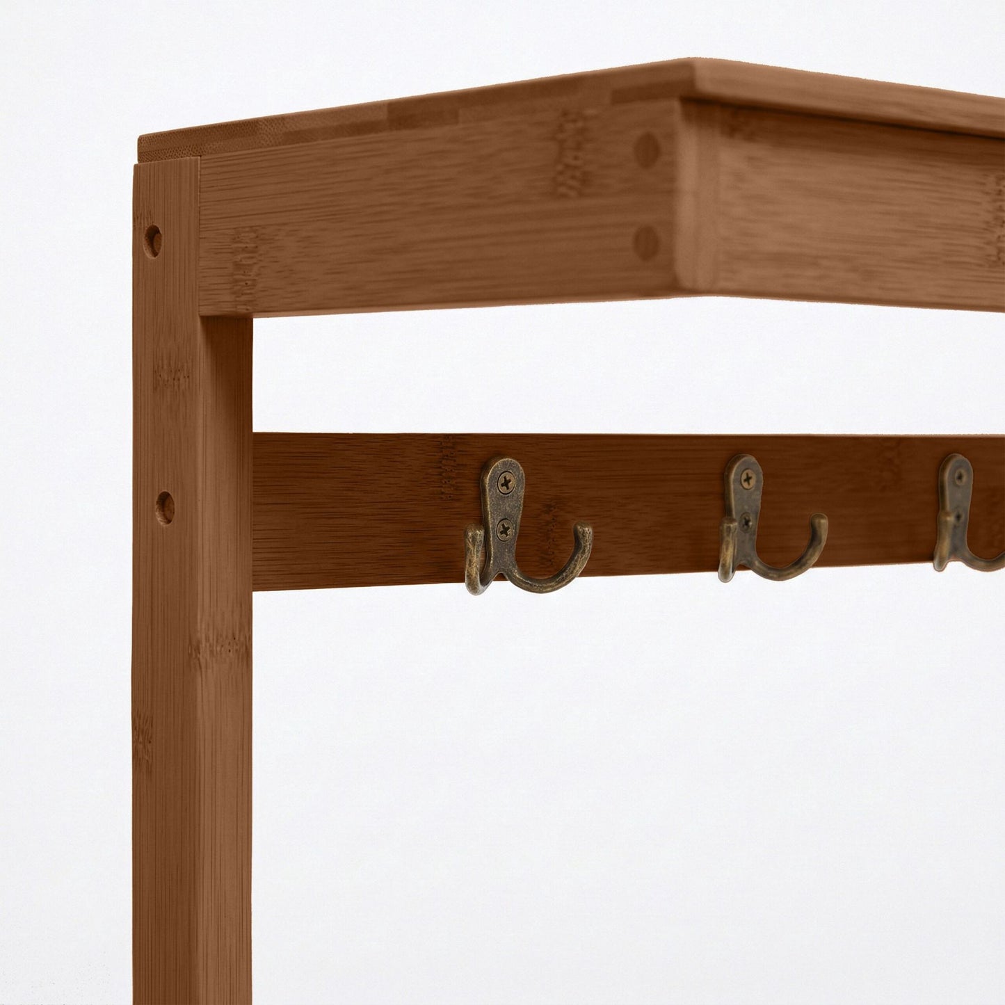 Bamboo Coat Rack and Bench with Storage Shelves