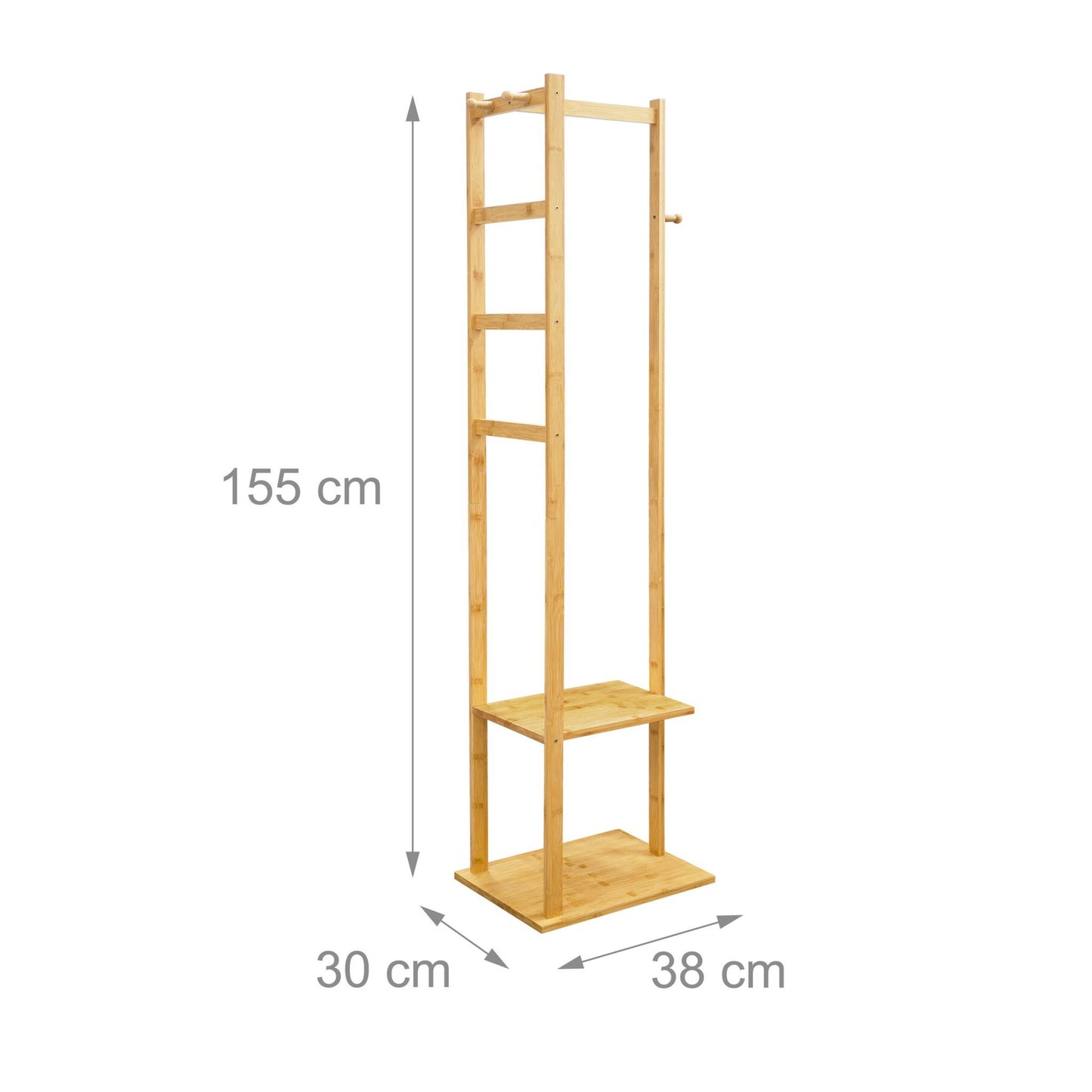 Bamboo Coat Rack with 2 Shelves and 3 Hooks
