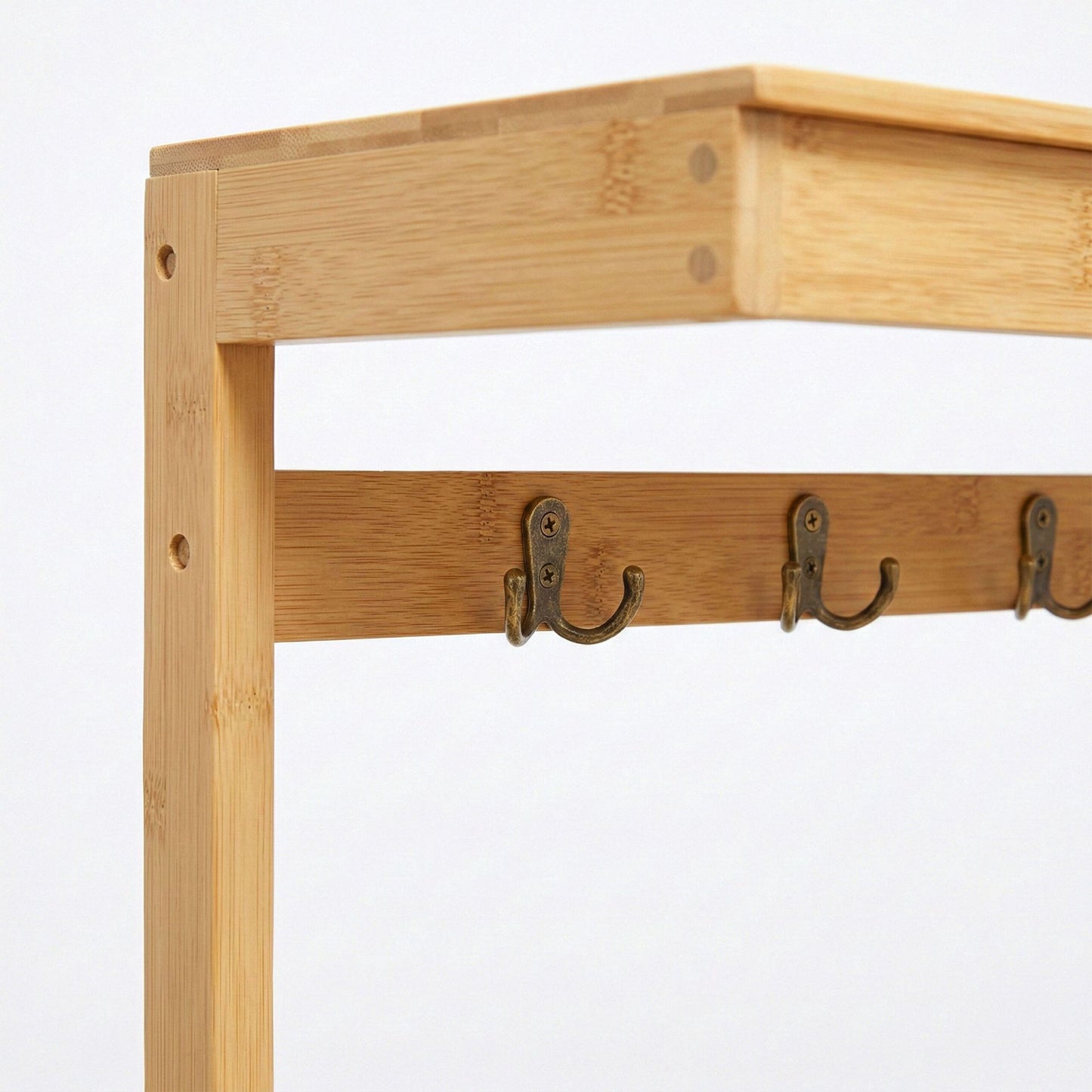 Bamboo Coat Rack with Bench and Storage Shelves