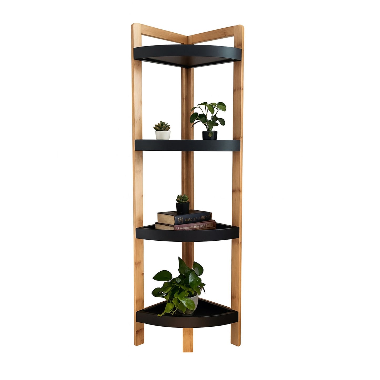 Bamboo Corner Shelf with Racks, Space-Saving Design